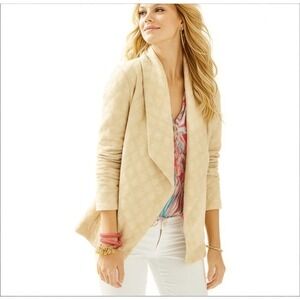 Lilly Pulitzer Brea Wrap Cardigan Womens L Cream Gold Metallic Jacquard Knit